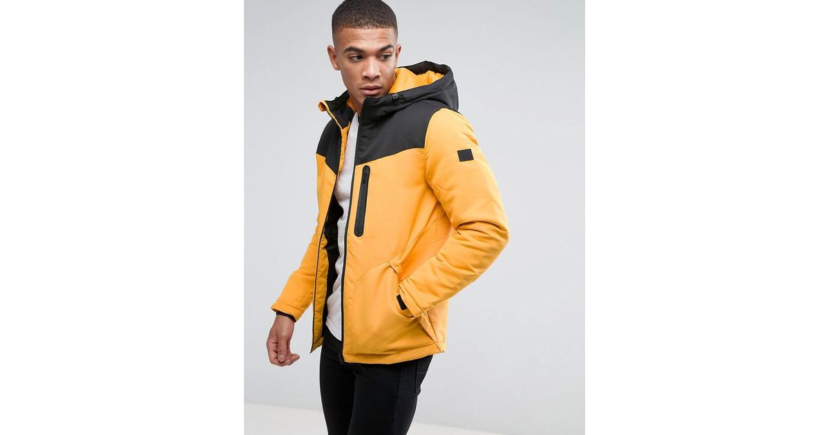 Jack & Jones Synthetic Core Padded Jacket With Hood in Yellow for Men - Lyst