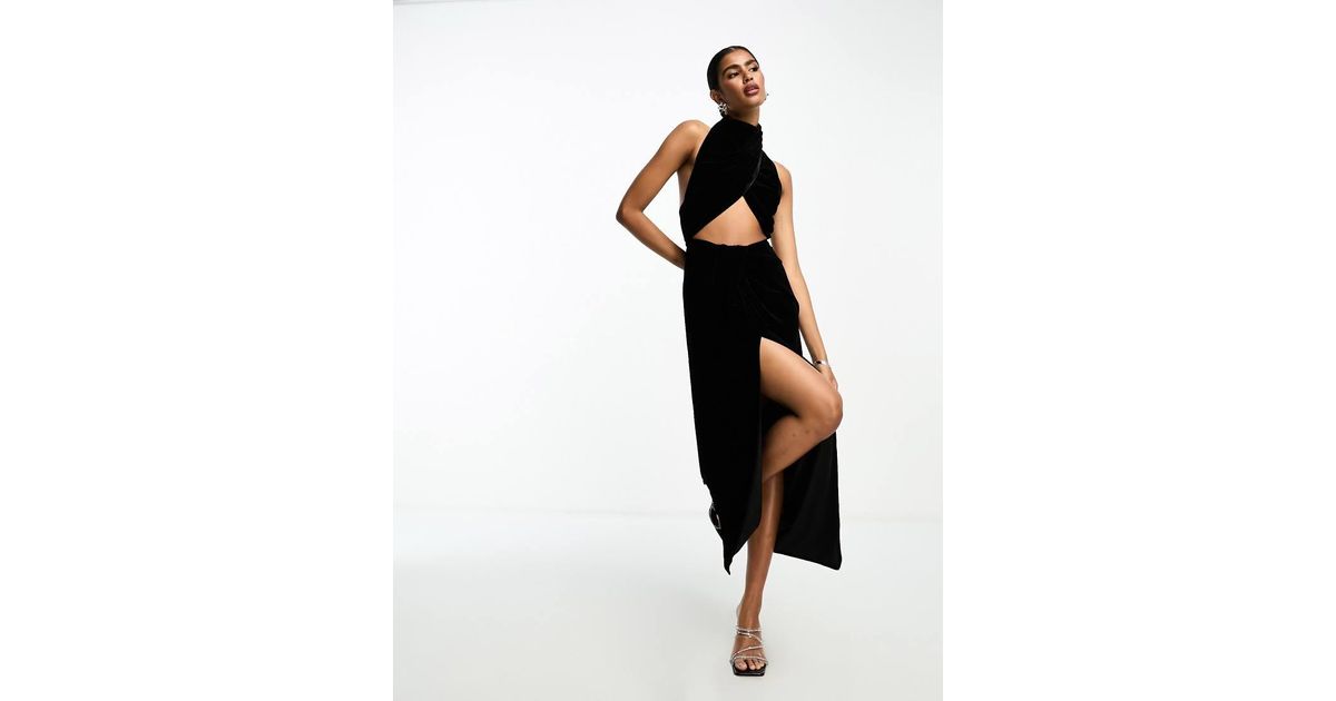 Vestito Lungo Allacciato Al Collo Con Cut Out Incrocio Sul Davanti di ASOS in Nero Lyst