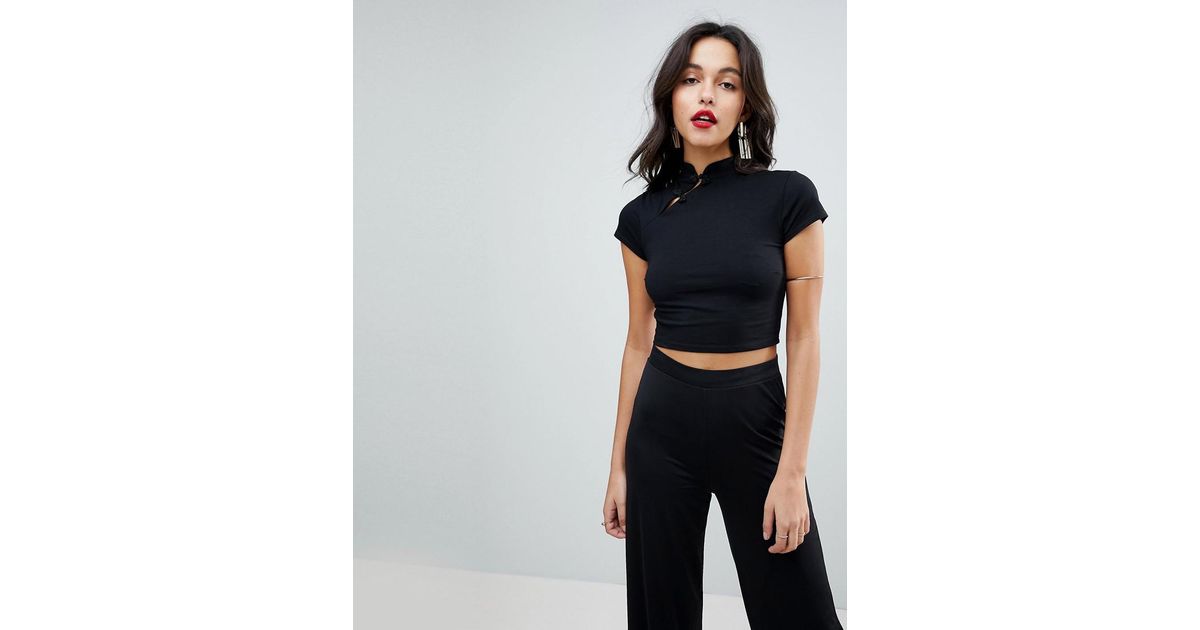 ASOS Asos Crop Top With Mandarin Collar in Black Lyst
