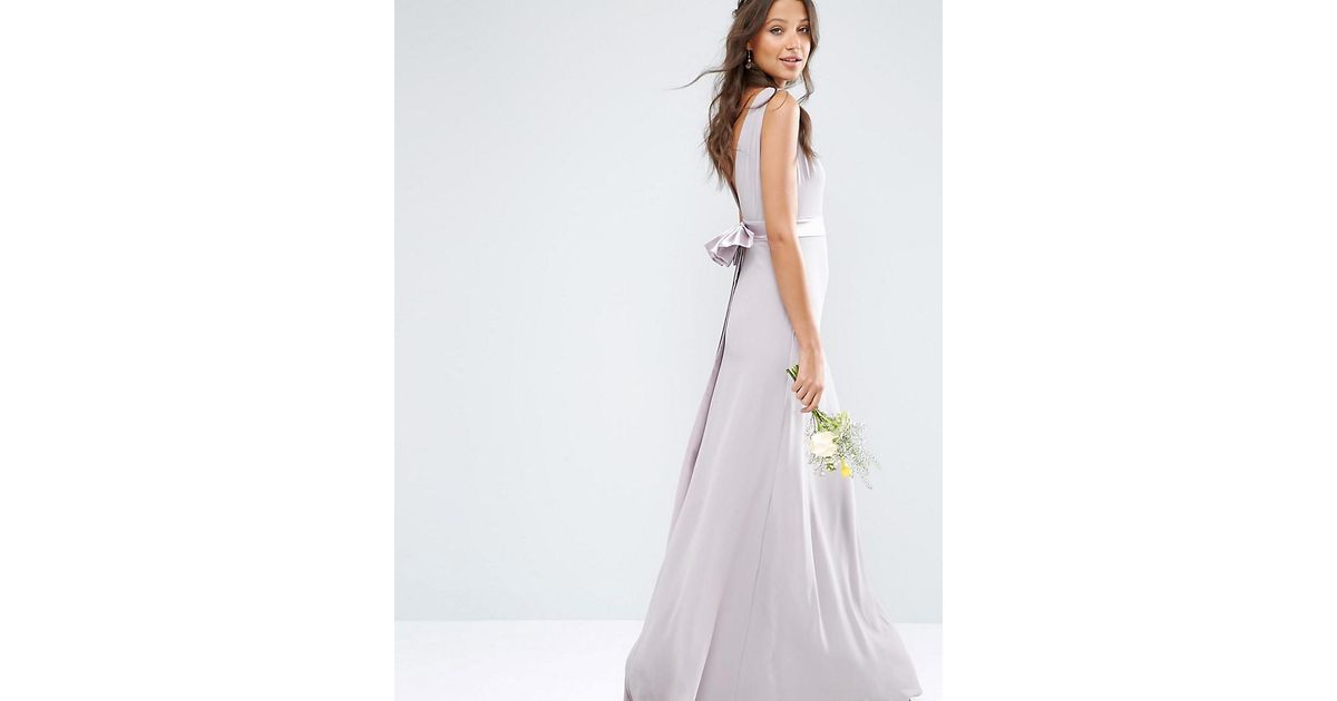 tfnc sateen bow back maxi bridesmaid dress in mink