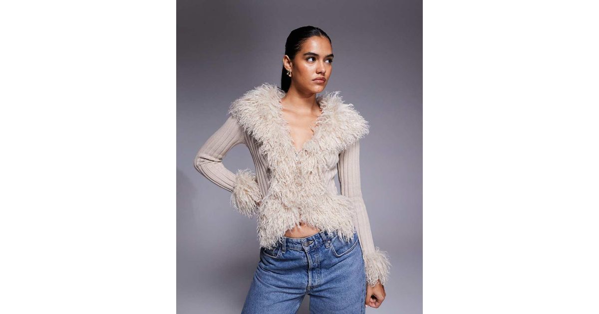 I.AM.GIA Cressida Compact Knit shaggy Faux Fur Trim Zip Through