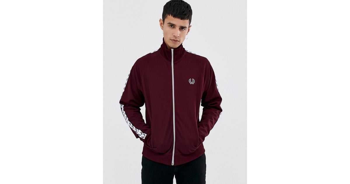 Fred Perry Sports Authentic Taped Track Jacket In Burgundy in Red for Men |  Lyst