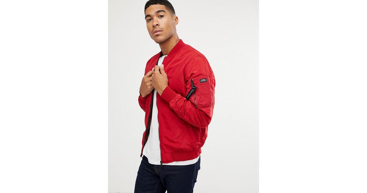 Pull&Bear Denim Padded Ma1 Bomber In Red for Men - Lyst