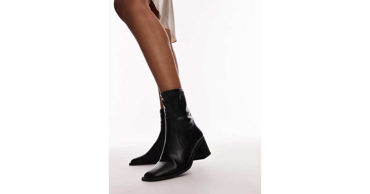 Topshop Nicole Block Heel Ankle Boots In Black TOPSHOP Nicola