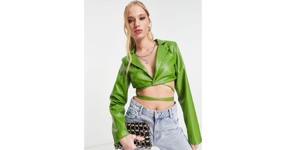 Missy Empire Strappy Cut-out Leather Look Blazer in Green | Lyst