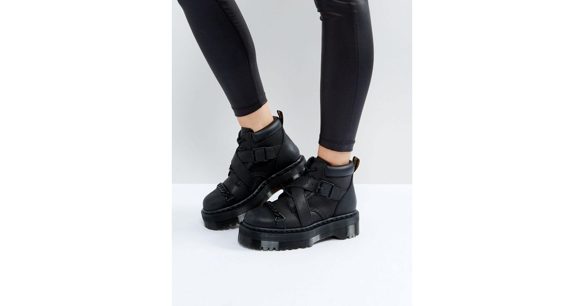 Dr. Martens Beaumann Cross Strap Chunky Flatform Boots in Black | Lyst  Australia