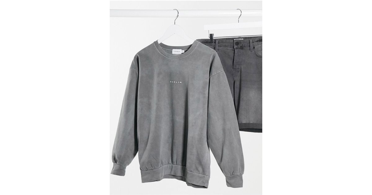 TOPMAN Sweat With Berlin Print in Grey 