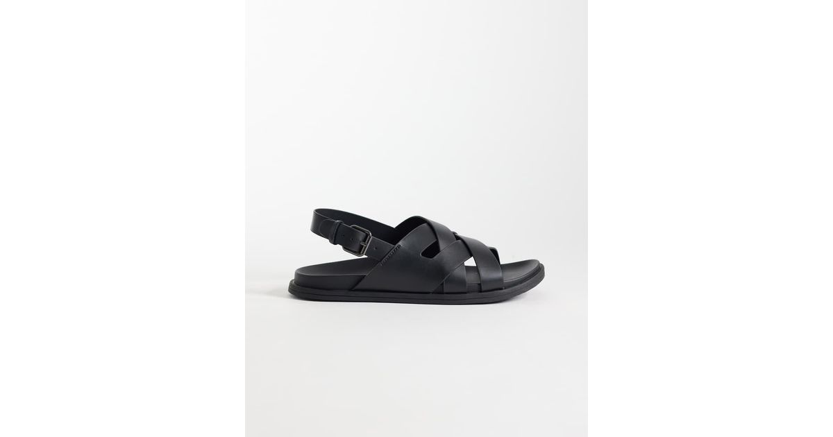 Mango 100% Leather Cross Strap Design Sandals With Buckle Detailing in ...