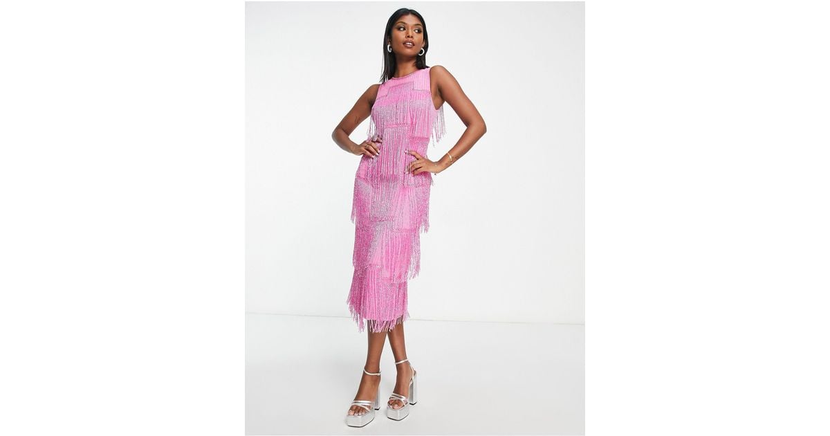 ASOS All Over Embellished Sleeveless Midi Dress With Panelled