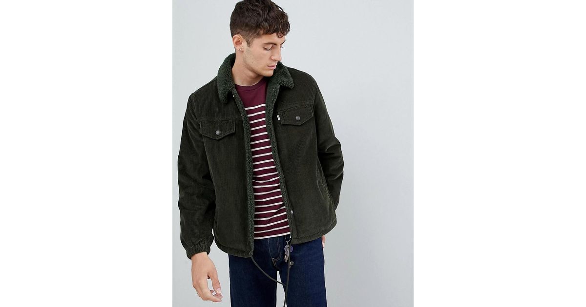 levi's cord sherpa coach jacket in green