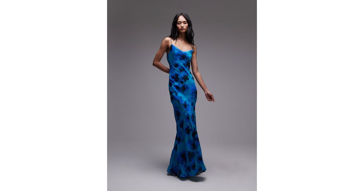 topshop double layered cami dress in soft blue floral sa_sub_category: camis