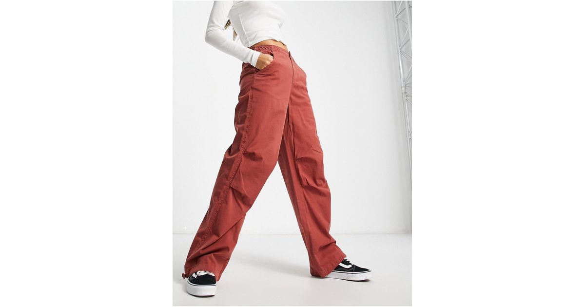 Pull&Bear Synthetic Nylon Cargo Parachute Pants in Orange (Red) Lyst