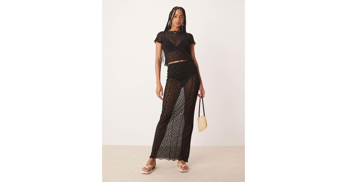 ASOS Floral Flocked Sheer Mesh Maxi Skirt in Black | Lyst
