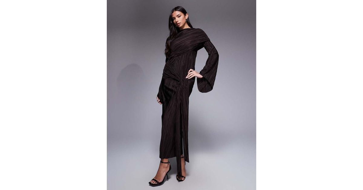 ASOS Plisse Modesty Maxi Dress With Draping Detail in Blue | Lyst UK