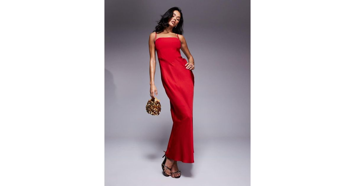 Forever New Square Neck Corset Maxi Dress in Red | Lyst UK