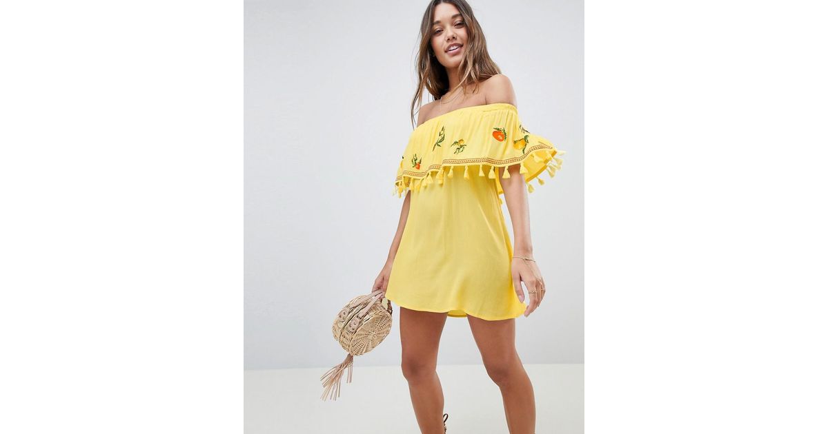 Robe De Plage Bandeau Avec Motif Fruits Brod Asos En Coloris Yellow
