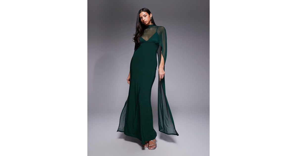 ASOS exaggerated Cape Maxi Dress in Green | Lyst UK