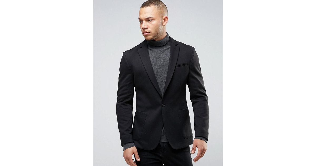 ASOS Synthetic Super Skinny Blazer In Black Jersey for Men - Lyst