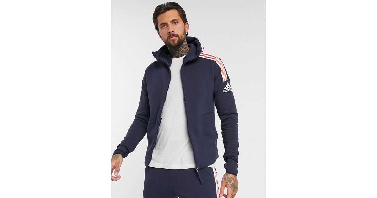 Adidas Originals Cotton Adidas Zne 3 Stripe Zip Thru Hoodie In Navy Blue For Men Lyst Adidas Originals Cotton Adidas Zne 3 Stripe Zip Thru Hoodie In Navy Blue For Men Lyst