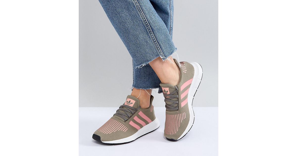 adidas Originals Swift Trainers In Khaki With Pink Stripe in Green Lyst