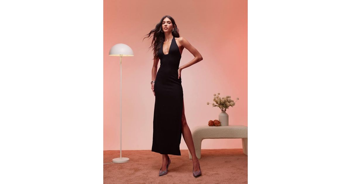 Oh Polly Mei Split Halterneck Maxi Dress in Pink | Lyst UK