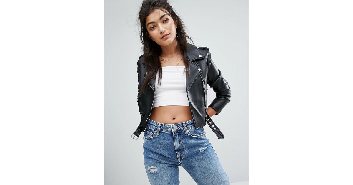 Bershka Black Leather Look Biker Jacket