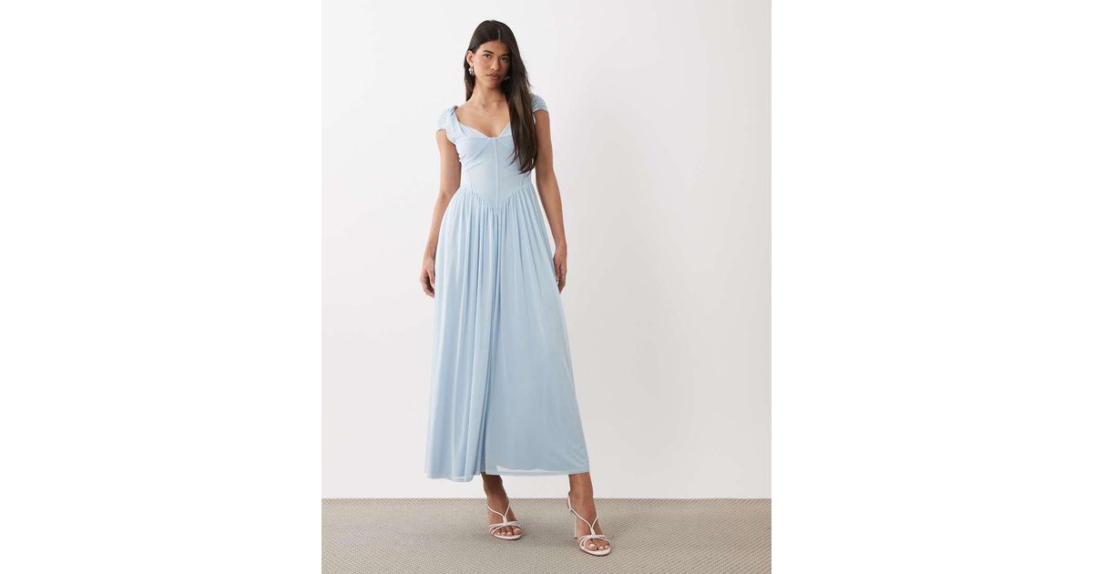 ASOS Mesh Bust Twist Detail Maxi Dress With V Seam Detailing in Blue ...