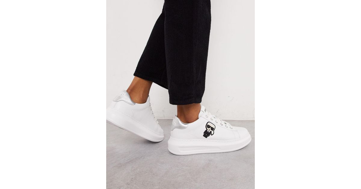karl lagerfeld white leather platform sole trainers with black trim