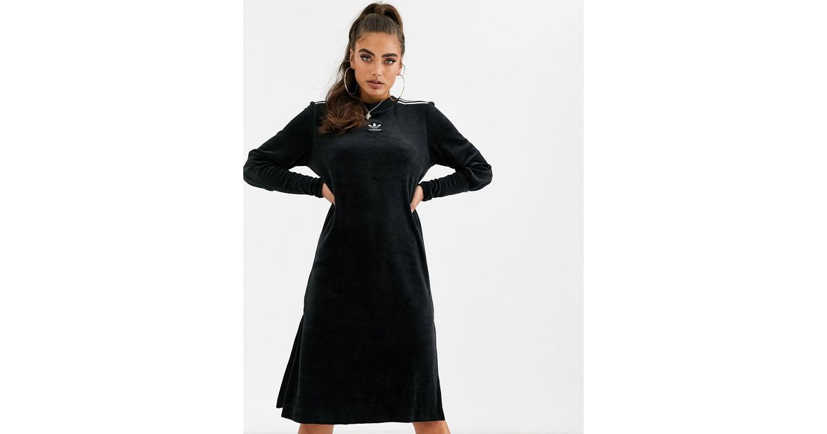 adidas Originals – Kleid aus Samt mit drei Streifen in Schwarz | Lyst DE