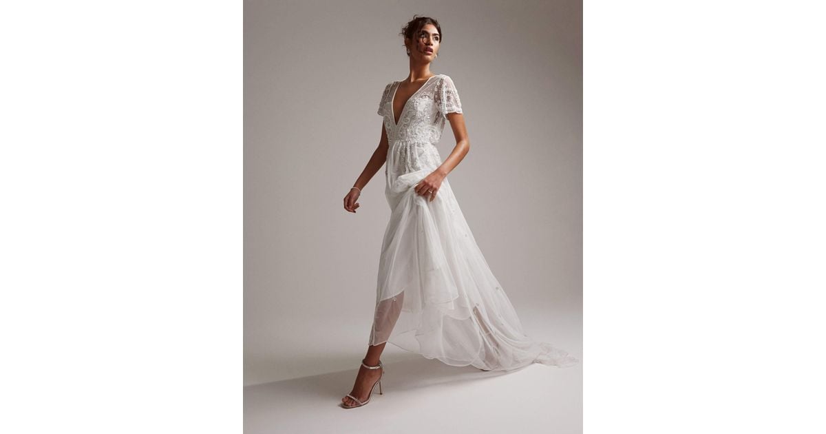Asos Beaded Cap Sleeve Wedding Dress ASOS EDITION Hazel Lace Long
