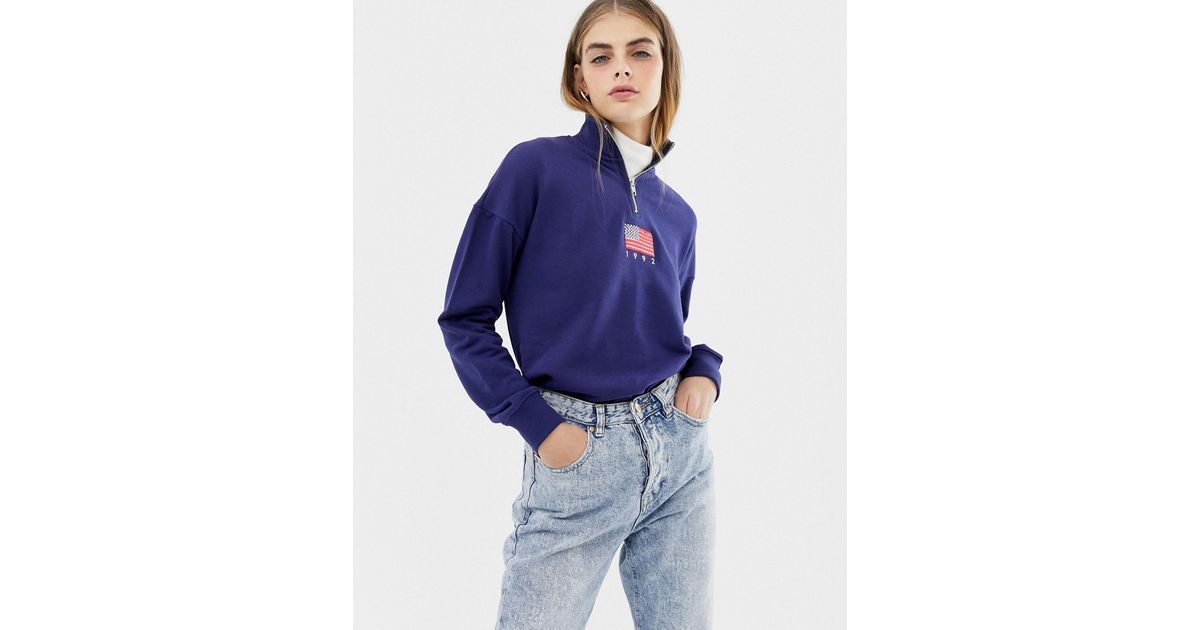 Daisy street relaxed sweatshirt with half zip and flag embroidery new arrivals