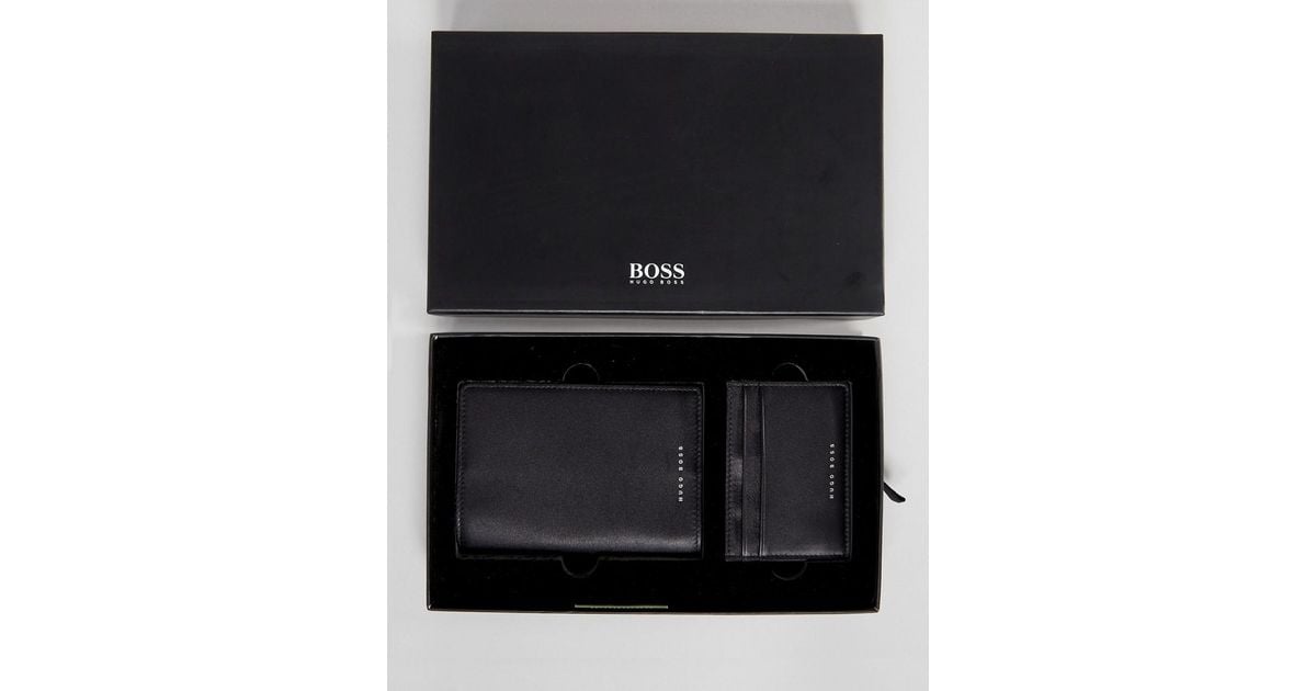 BOSS by HUGO BOSS Boss Leather Passport Holder & Card Holder Gift Set In  Black for Men | Lyst
