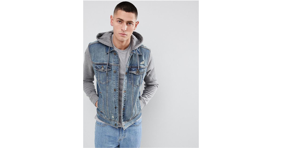 Giacca di jeans con maniche felpate e cappuccio grigi lavaggio  medioHollister in Denim da Uomo colore Blu | Lyst