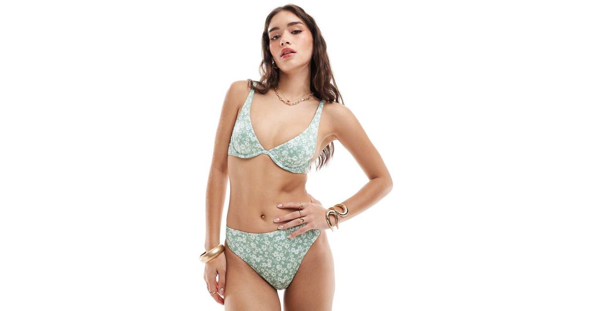 Hollister Co-ord Curvery Floral Print High Waist Bikini Bottom in