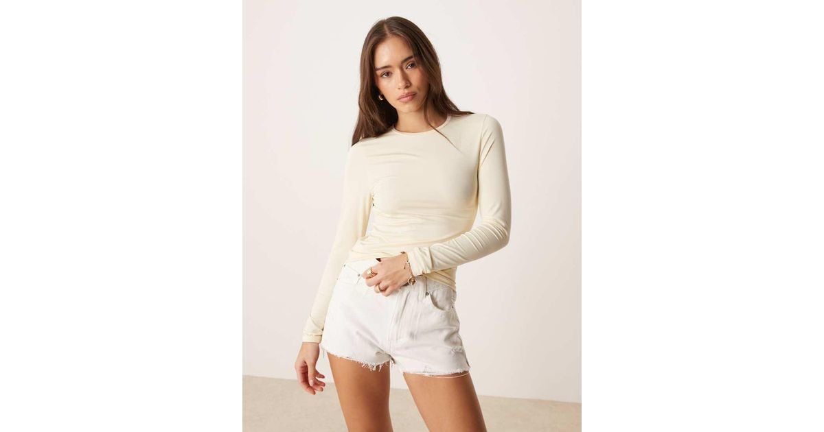 ASOS Long Sleeve Top in Natural | Lyst UK