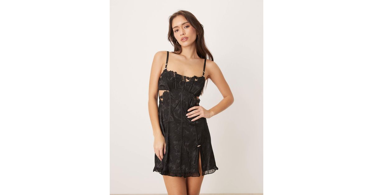 For Love & Lemons Blissful Blooms Embroidered Chiffon Slip Dress in Black |  Lyst