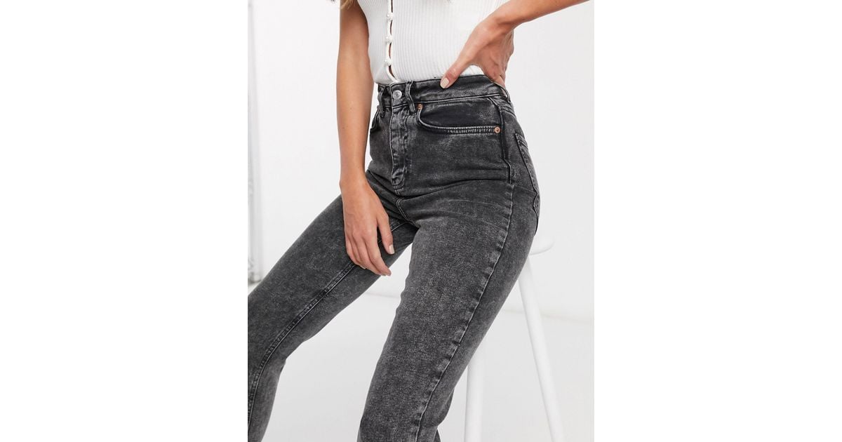 Denim Acid Wash Mom Jeans in Dark Grey 
