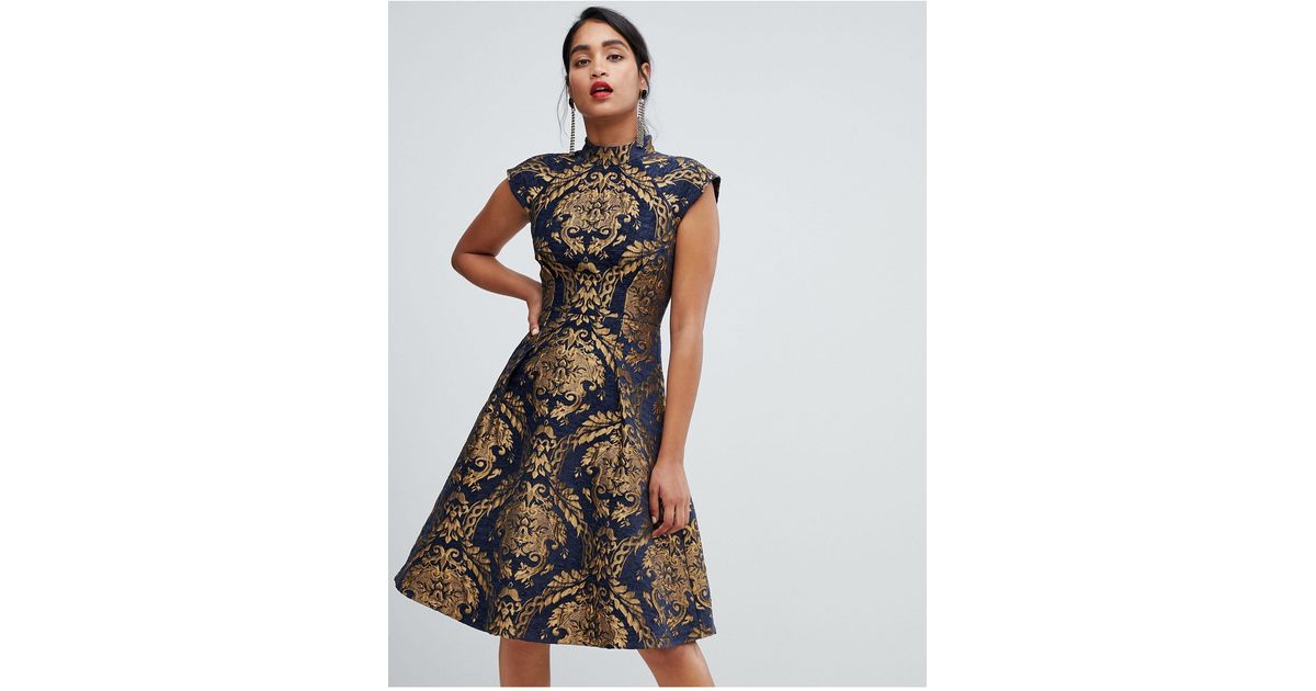 Chi Chi London Premium Jacquard Bandeau Midi Skater Dress | Lyst Canada