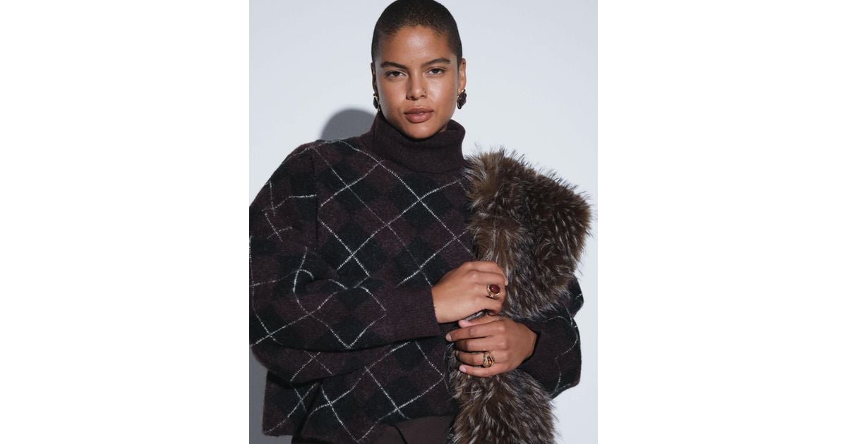 ASOS Asos Design Curve High Neck Argyle Sweater in Black | Lyst