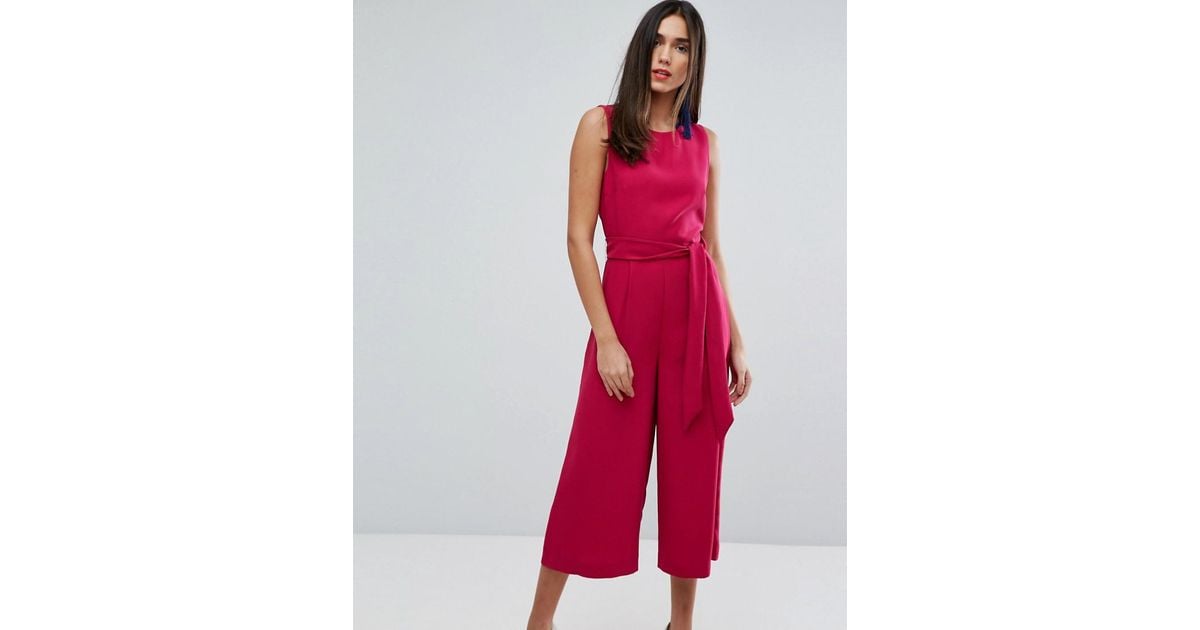 Warehouse Open Back Culotte Jumpsuit in Pink | Lyst