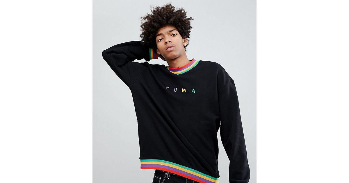 puma exclusive oversized organic cotton rainbow sweatshirt in black