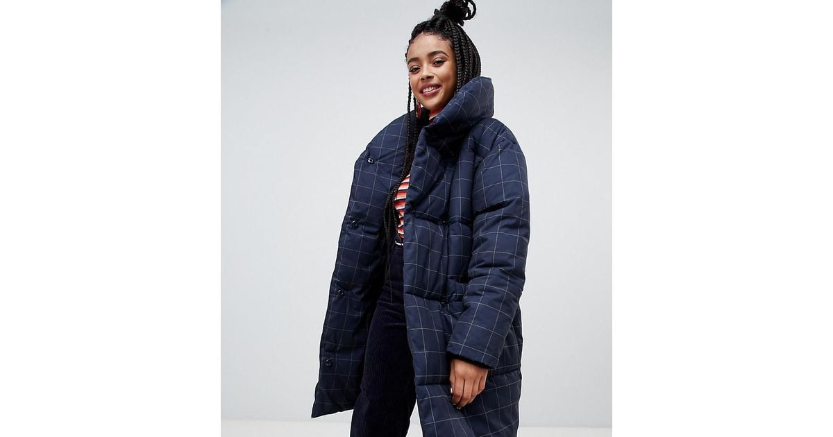 Monki longline grid puffer jacket best sale