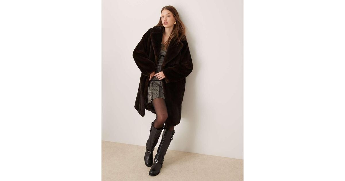 New Look Longline Faux Fur Coat in Black Lyst UK