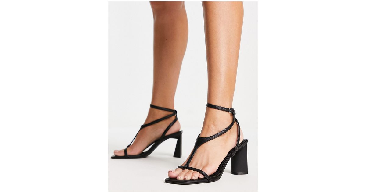 Bershka Mid Heel Tbar Sandal in Black Lyst UK