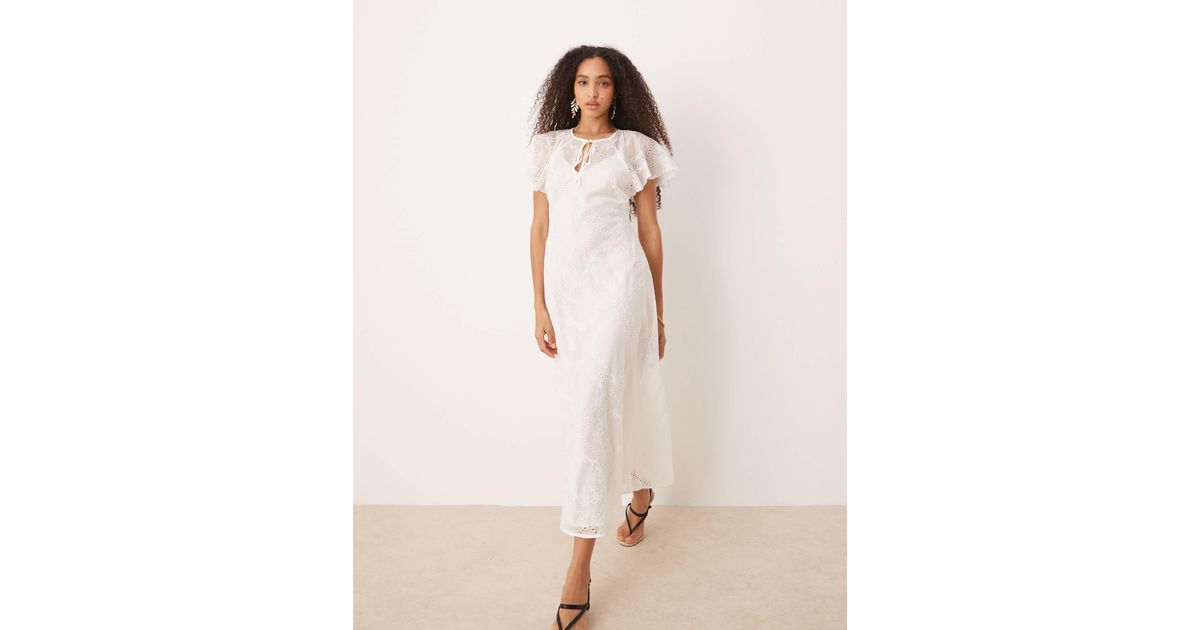 Mango Embroidered Lace Maxi Dress With Cape Overlay in Natural | Lyst