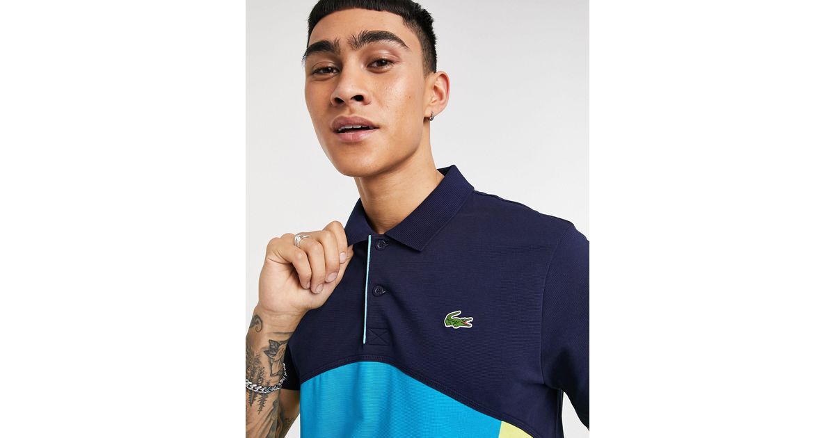 Lacoste Sport Colourblock Cotton Polo Shirt in Blue for Men | Lyst