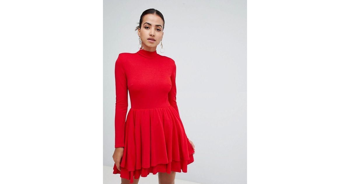 Red high neck skater best sale dress