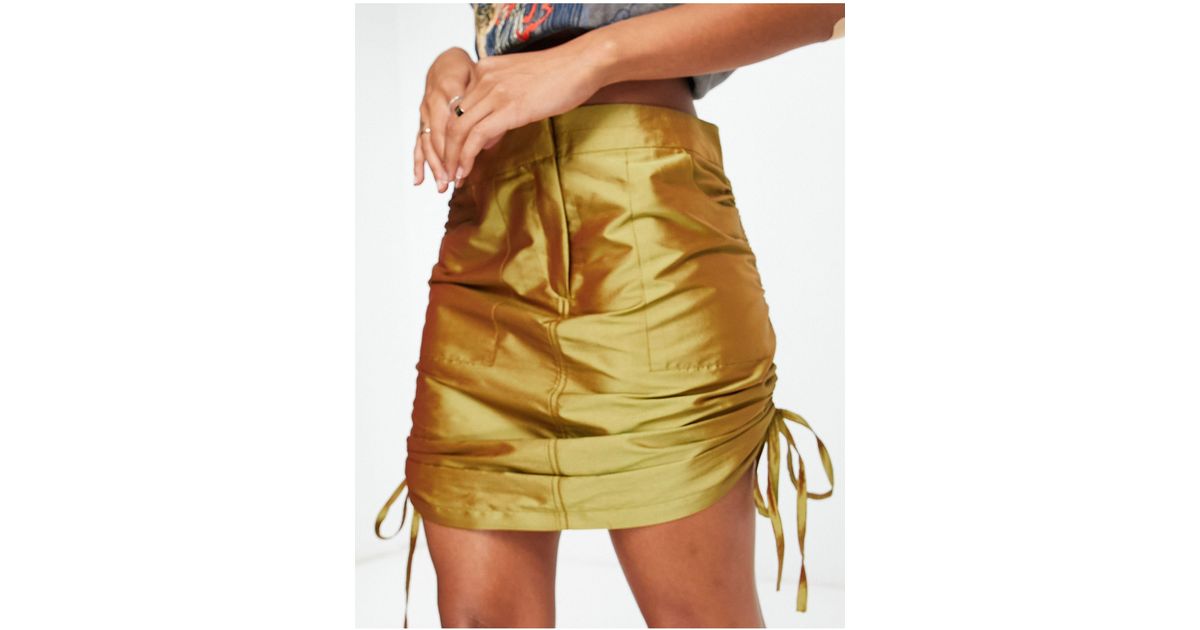 Cargo Ruched Side Mini Skirt in Yellow Lyst