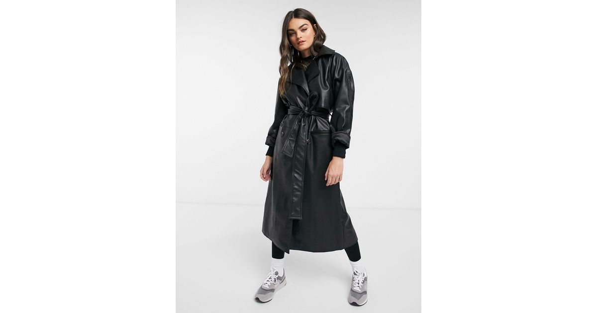 Weekday Elli Faux Leather Trench in Black | Lyst