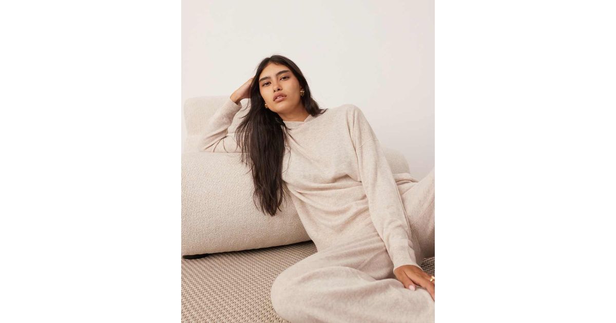 ASOS Premium Cashmere Blend Knit Hooded Jumper Co-ord in Natural